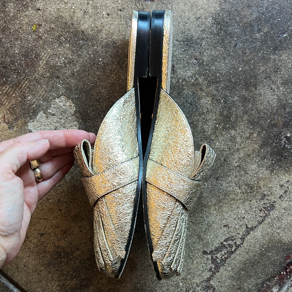 Gucci golden metallic Fringe slide on loafer mules - Picture 4 of 11